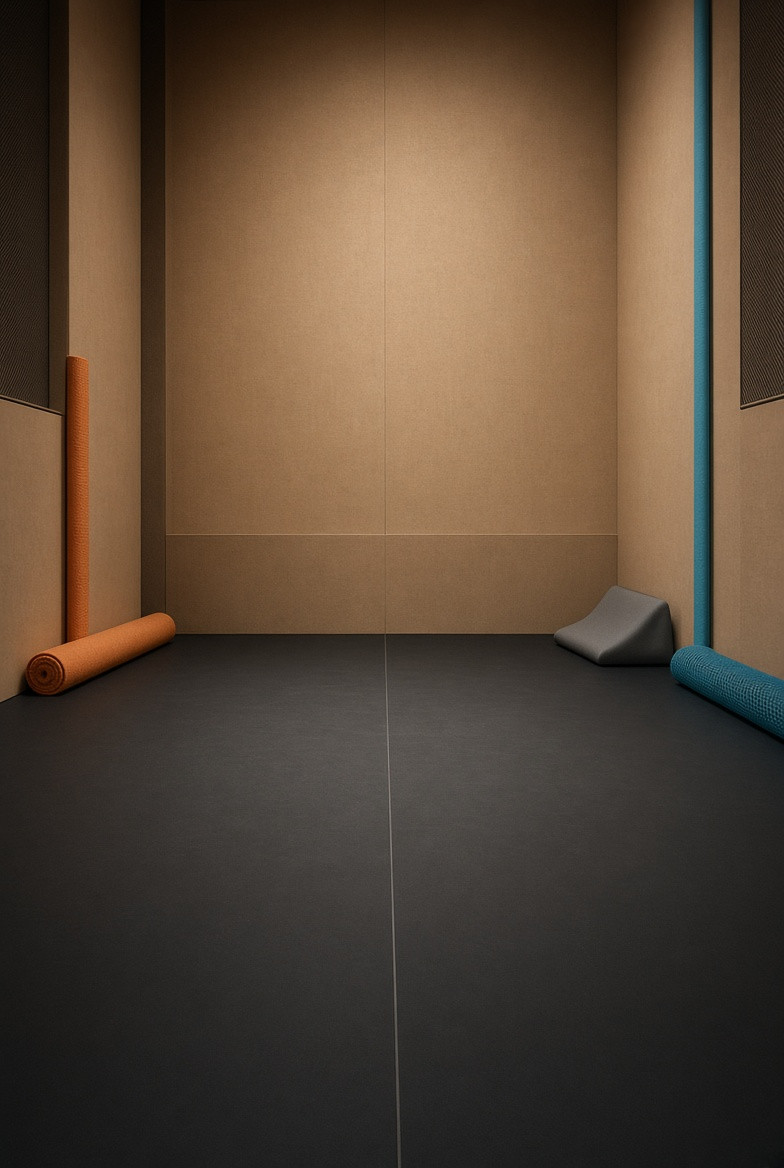 A calm communication space with commercial display panels removed